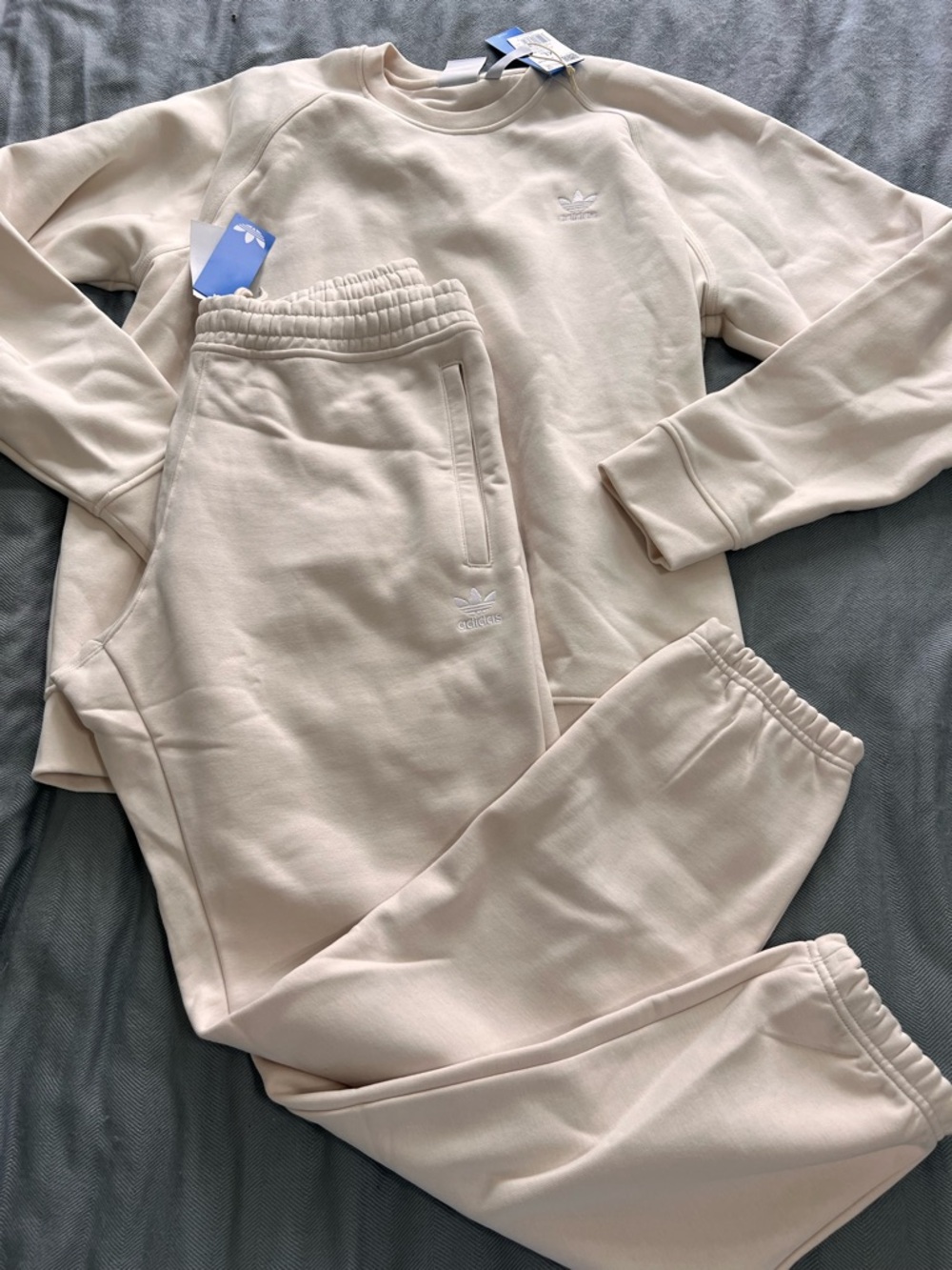 adidas Cream/Off-White Trefoil Sweatshirt and Joggers Set